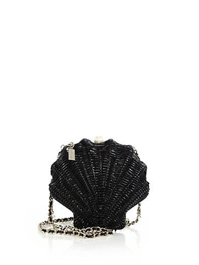 Kate Spade Splash Out Wicker Clam Shell Crossbody Bag In Black