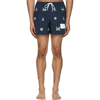 Thom Browne Navy Classic Funmix Swim Trunks In 415 Navy