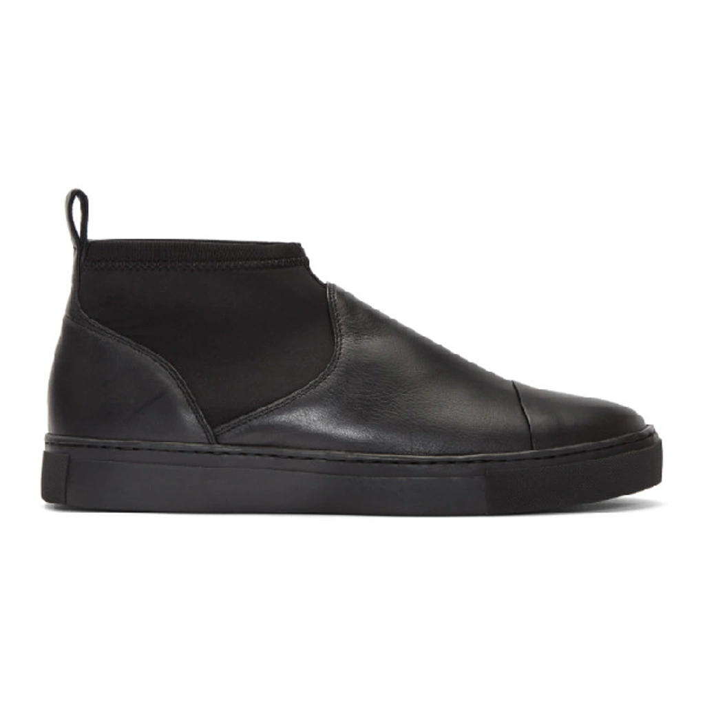 Issey Miyake Men Black Leather And Neoprene Slip-on Sneakers In 15
