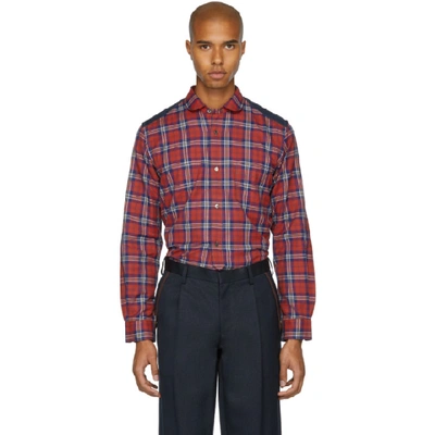 Junya Watanabe Red & Navy Tartan Check Shirt