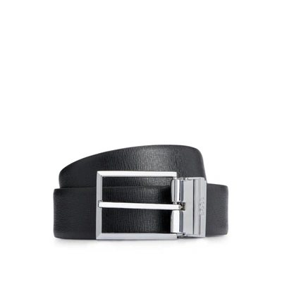 Hugo Boss Italian-leather Reversible Belt With Plaque And Pin Buckles In Black
