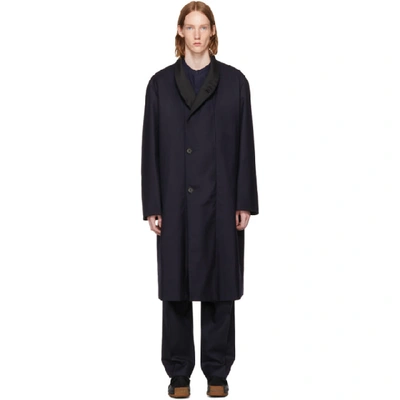 Lemaire Navy Wool Kaftan Coat ModeSens