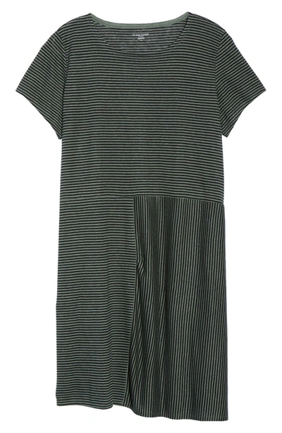 Eileen Fisher Short-sleeve Striped Organic Linen Jersey Dress, Plus Size In Nori