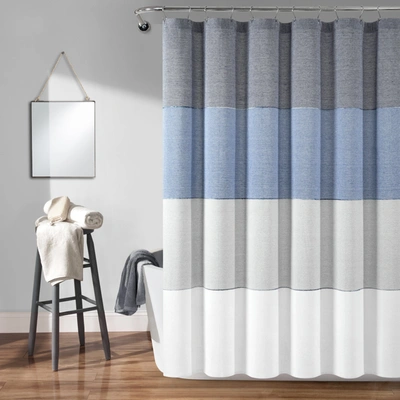 Lush Decor Lush Décor Color Block Ombre Yarn Dyed Eco-friendly Recycled Cotton Shower Curtain Navy/blue Single