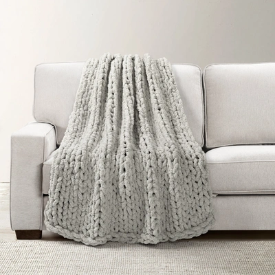 Lush Decor Lush Décor Hygge Ultra Soft Cozy Chenille Chunky Knit Blanket/throw Light Gray Single 40x50