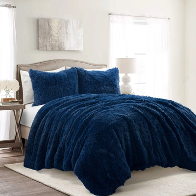 Lush Decor Lush Décor Emma Faux Fur Oversized Comforter Navy 3pc Set Full/queen