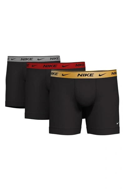 Nike Dri-fit Essential 3-pack Stretch Cotton Boxer Briefs In Black Multi Metal