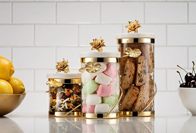 Classic Touch Decor Canister With Gold Heart Detail And Marble Lid/flower Knob
