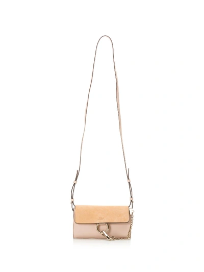 Chloé Chloe Faye Pink Wallet On Strap In Nr6j5 Cement Pi