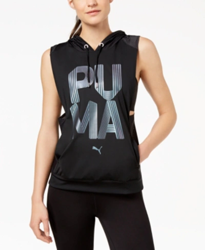 Puma Punch Metallic-logo Hoodie Vest In Black