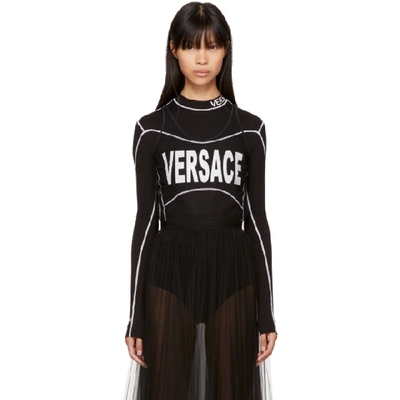 Versace Black Cropped Tulle Logo T-shirt