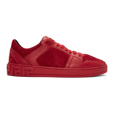 Versace Red Leather & Suede Sneakers