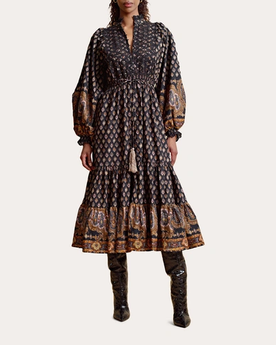 Bytimo Paisley-print Poplin Midi Dress In Brown