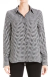 Max Studio Printed Long Sleeve Button-up Shirt In Black/ Cream Wicker Diamonds