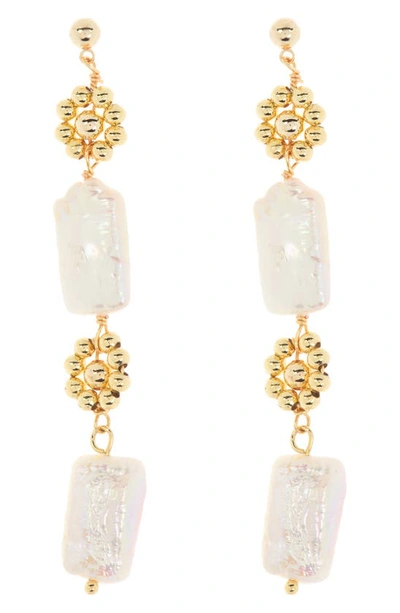 Panacea Flower Freshwater Pearl Linear Earrings In White