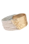 Saachi Textured Metal & Leather Bracelet In Cream
