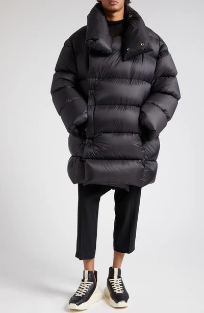 Rick Owens Drella Jumbo Down Poncho Coat In Black