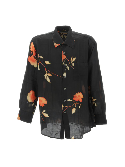 Our Legacy Above Floral Print Cotton & Silk Button-up Shirt In Black