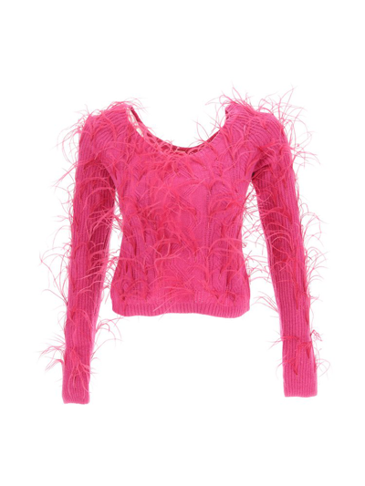 Cult Gaia Danton Merino Wool Blend Rib Cable Sweater In Pink