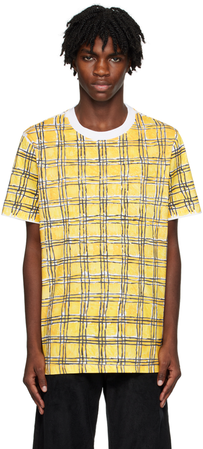 Marni Grid-pattern Cotton T-shirt In Yellow