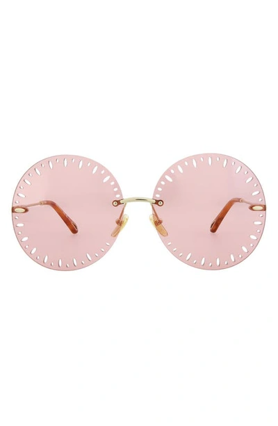 Chloé Novelty 63mm Oversize Round Sunglasses In Gold Pink