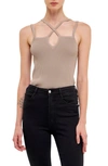 Endless Rose Cross Strap Rib Tank In Taupe