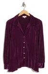 Chenault Satin Rib Knit Button-up Top In Eggplant