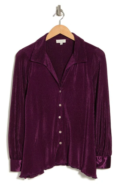 Chenault Satin Rib Knit Button-up Top In Eggplant