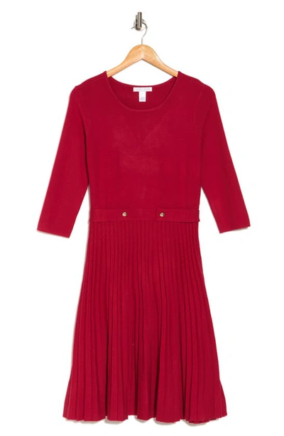 London Times Long Sleeve Pleated Flare Skirt Dress In Samba
