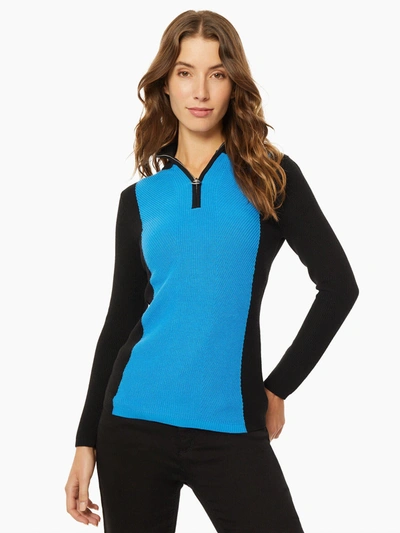 Jones New York Two-tone Quarter-zip Ribbed Sweater In Multi