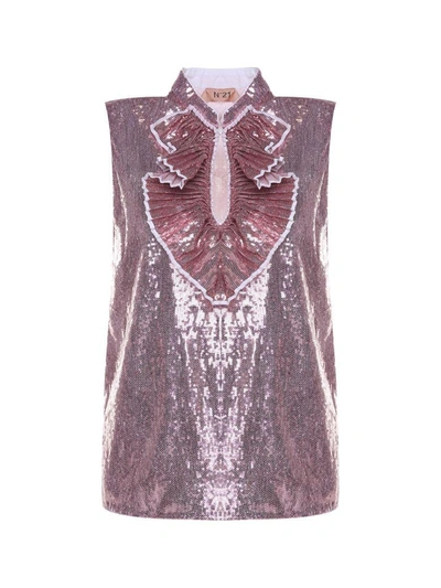 N°21 Sequin-embellished Ruffle-trim Top In Pink