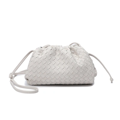 Tiffany & Fred Full Grain Woven Leather Pouch/ Shoulder/ Clutch Bag In White