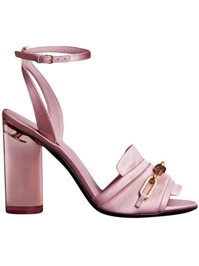 Burberry Link Detail Perspex Heel Satin Sandals - Pink