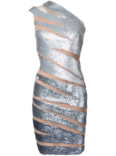 Jean Fares Couture Sequined Panelled Cocktail Dress - Metallic