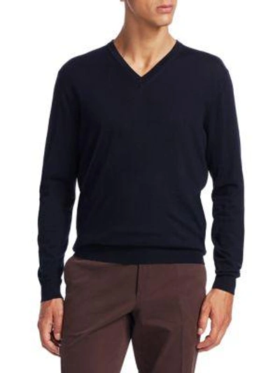 Ermenegildo Zegna Wool & Cashmere V-neck Sweater In Navy