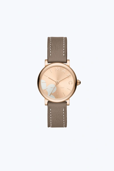 Marc Jacobs Classic Leather Strap Watch, 28mm In Grey/ Rose Gold