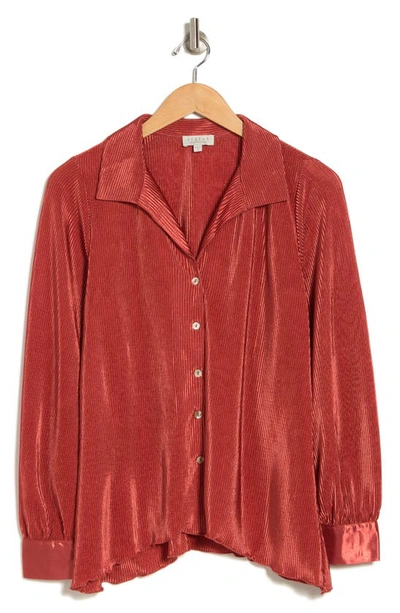 Chenault Satin Rib Knit Button-up Top In Cayenne