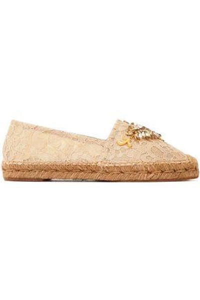 Dolce & Gabbana Woman Embellished Corded Lace Espadrilles Beige