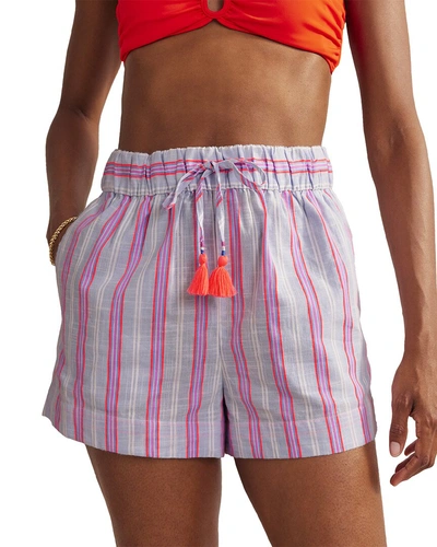 Boden Tie Waist Striped Shorts Blue And Watermelon Stripe Women
