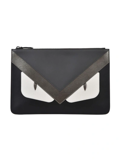 Fendi Inlay Detail Leather Pouch In Black-silver