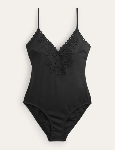 Boden Broderie V-neck Swimsuit Black Women