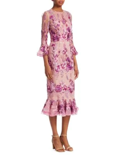 David Meister Floral Embroidered Midi Dress In Pink