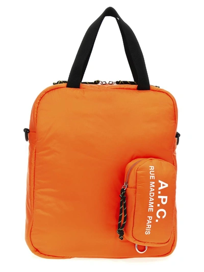 Apc A.p.c. Logo Printed Puffy Shopping Bag In Orange