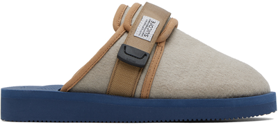 Suicoke Zavo Logo-patch Slides In Taupe/navy