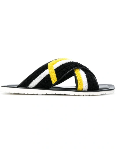Pollini Cross Over Strap Towelling Sandals In Black