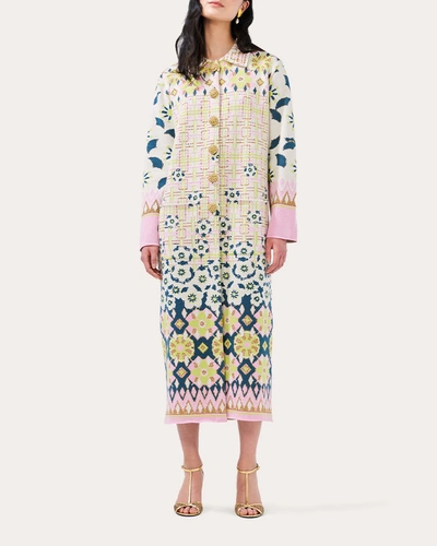 Hayley Menzies Cotton Jacquard Coat In Lattice Blossom Ecru