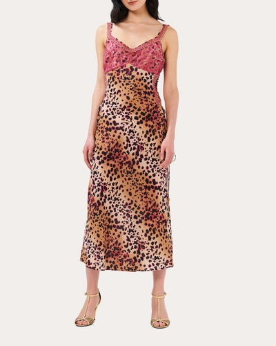Hayley Menzies Lace Silk Midi Slip Dress In Natural Cheetah