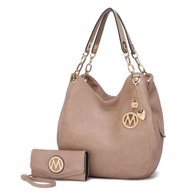 Mkf Collection By Mia K Ashley Vegan Leather Women's Hobo Shoulder Bag With Wallet- 2 Pieces In Beige