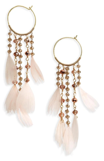 Serefina Cascading Crystal & Feather Hoop Earrings In Blush