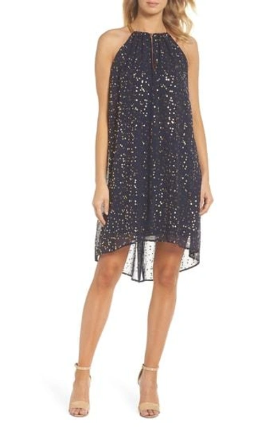 Michael Michael Kors Chain Neck Metallic Print Dress In True Navy